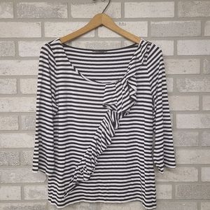 WHBM Striped 3/4 Sleeve Top With Ruffle